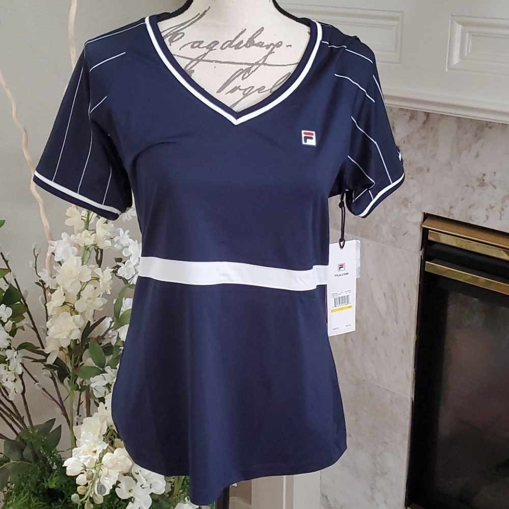 NWT- FILA SS VNeck Tennis Top, UV protection